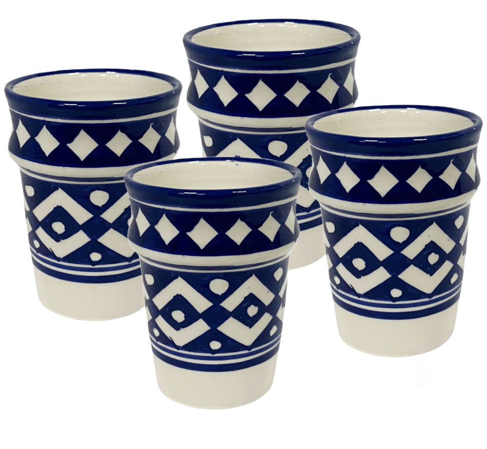 Tasses marocaines en céramique bleu et blanc lot de 4