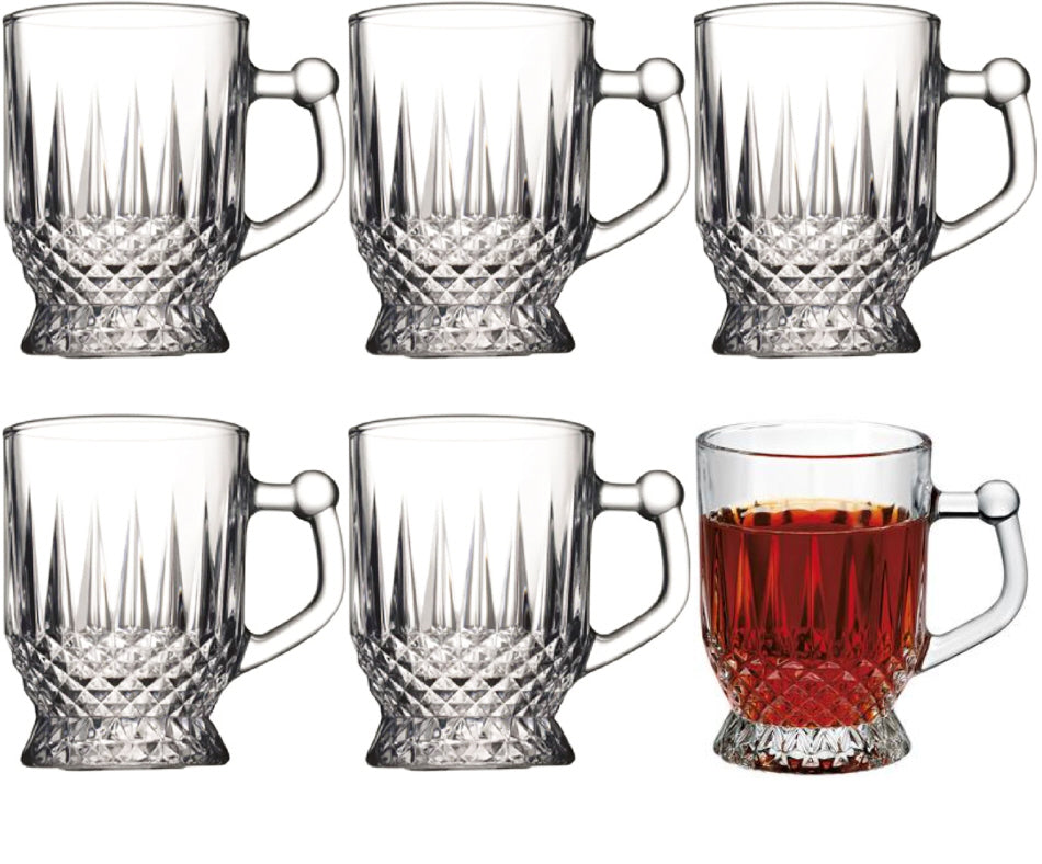 6-piece set of transparent tea glasses with handle