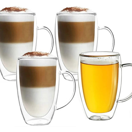 Dubbelwandige glazen met oortje - set van 4 x 350 ml