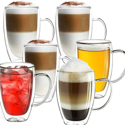 Dubbelwandige glazen met oortje - set van 6 x 350 ml