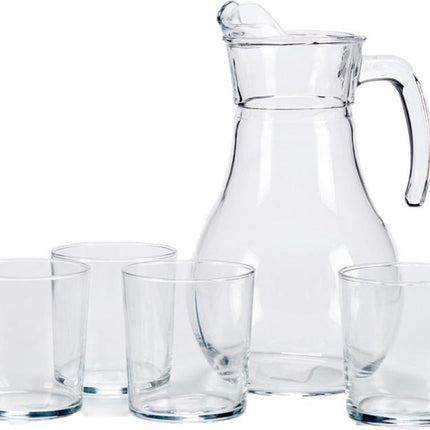 Glazen karaf/schenkkan met deksel 1,8 liter met 4 drinkglazen 400 ml