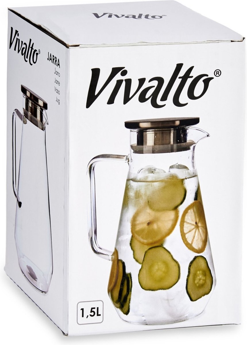 Carafe à jus/pichet en verre avec couvercle de luxe de 1,5 litre