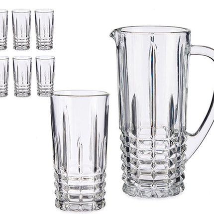 Glazen schenkkan/karaf 1liter met 6 drinkglazen van 250 ML