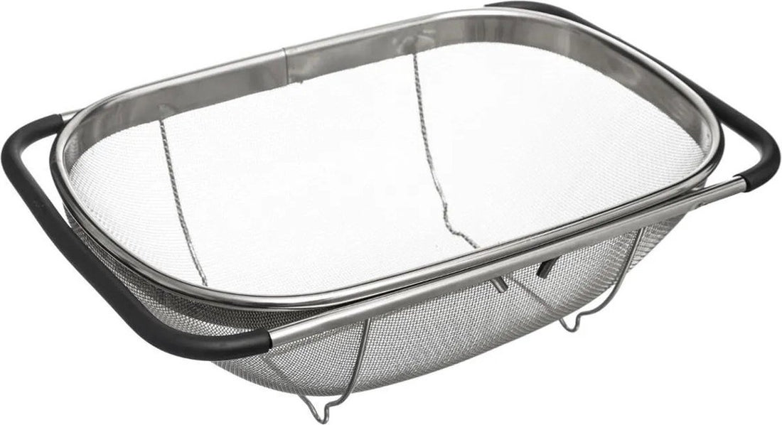Passoire d'évier / tamis argent 36,5 x 23 cm en acier inoxydable - Extensible - Passoires de cuisine