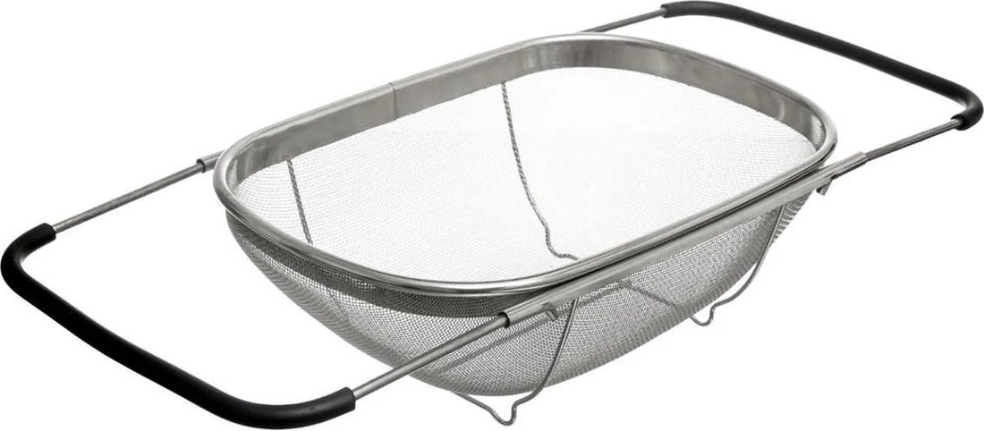 Passoire d'évier / tamis argent 36,5 x 23 cm en acier inoxydable - Extensible - Passoires de cuisine