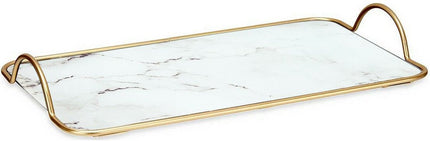 Dienblad Met handvatten Gouden Metaal Wit Glas (35 x 4 x 20 cm)