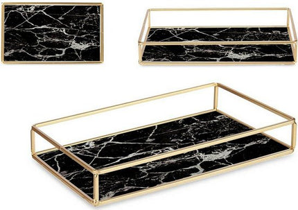 Dienblad Zwart Gouden Metaal Glas (25 x 4 x 15 cm)