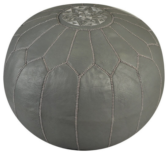Marokkanischer Leder-Sitzpouf Grau – Handgefertigt in Marrakesch – Ø50 x H30 cm