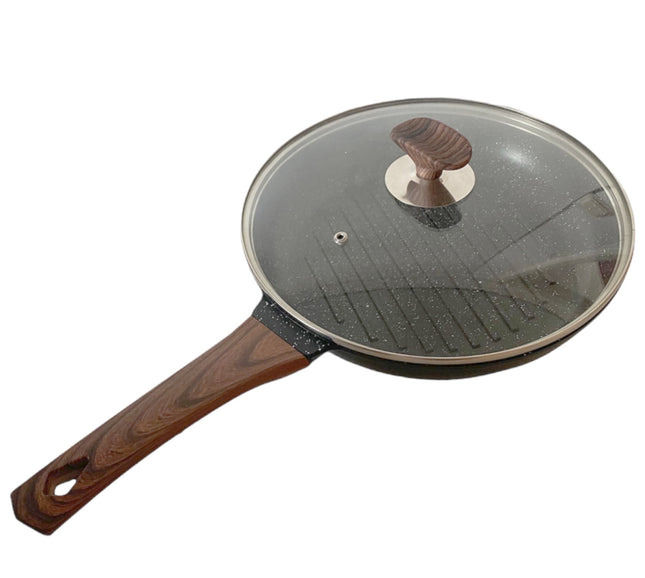 Gegoten Aluminium Grillpan 26 cm houten steel