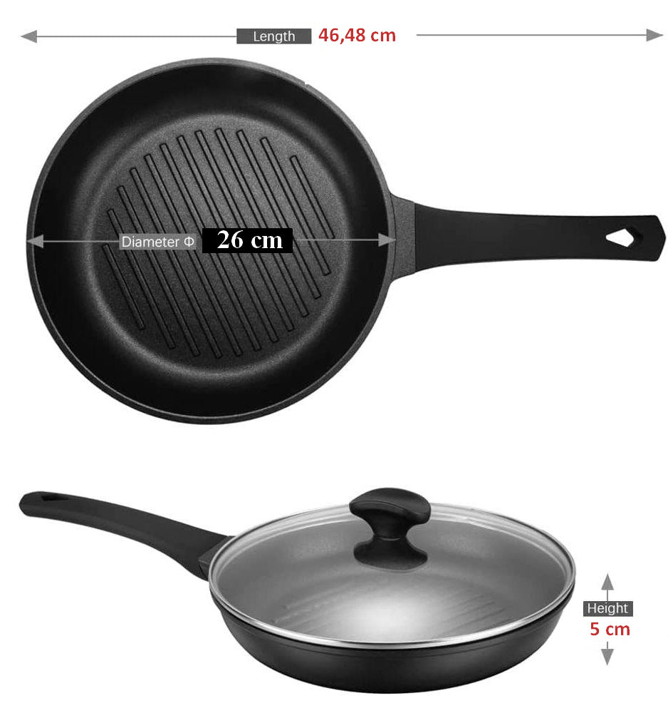 Poêle à griller ronde avec couvercle - poêle à steak