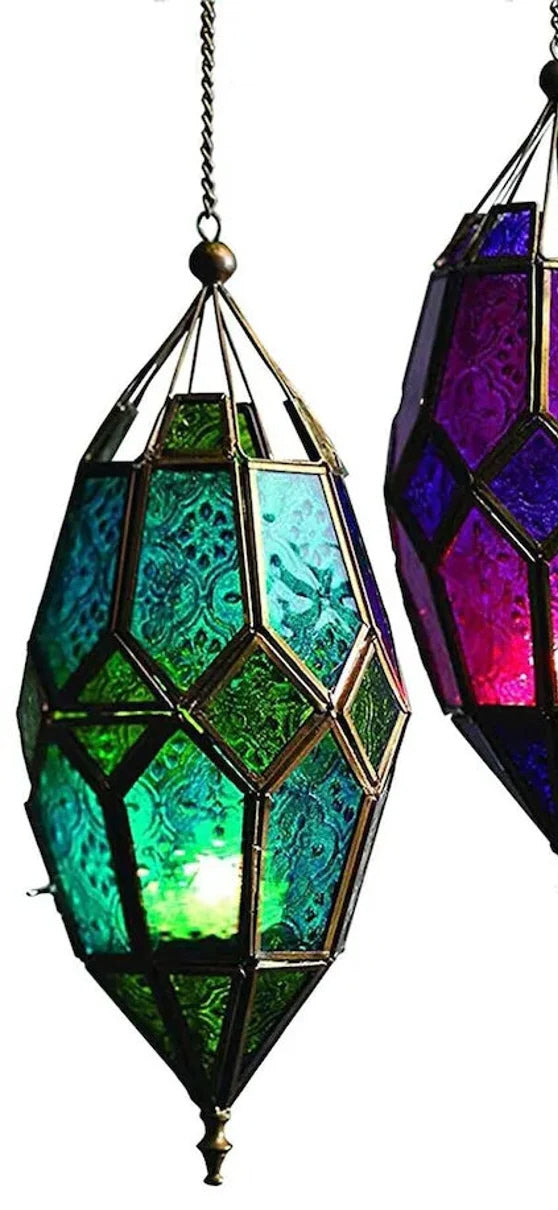 Lanterne marocaine suspendue en verre coloré