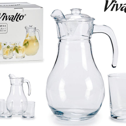 Glazen karaf/schenkkan met deksel 1,8 liter met 4 drinkglazen 400 ml