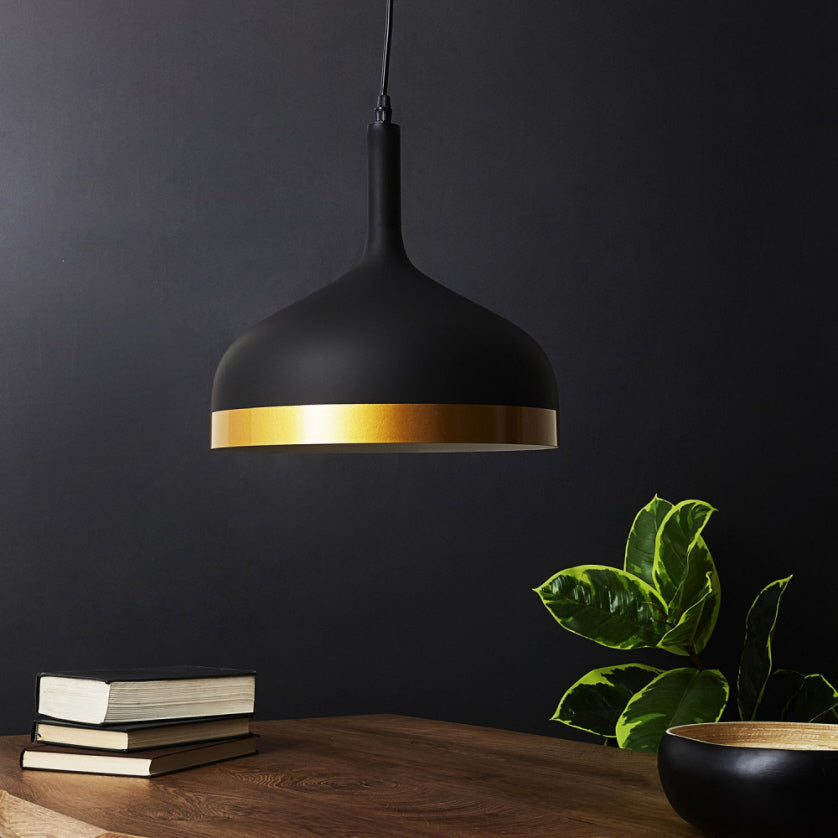 Hanglamp zwart goud – metalen lampenkap met matte afwerking, 30 cm – foto 3