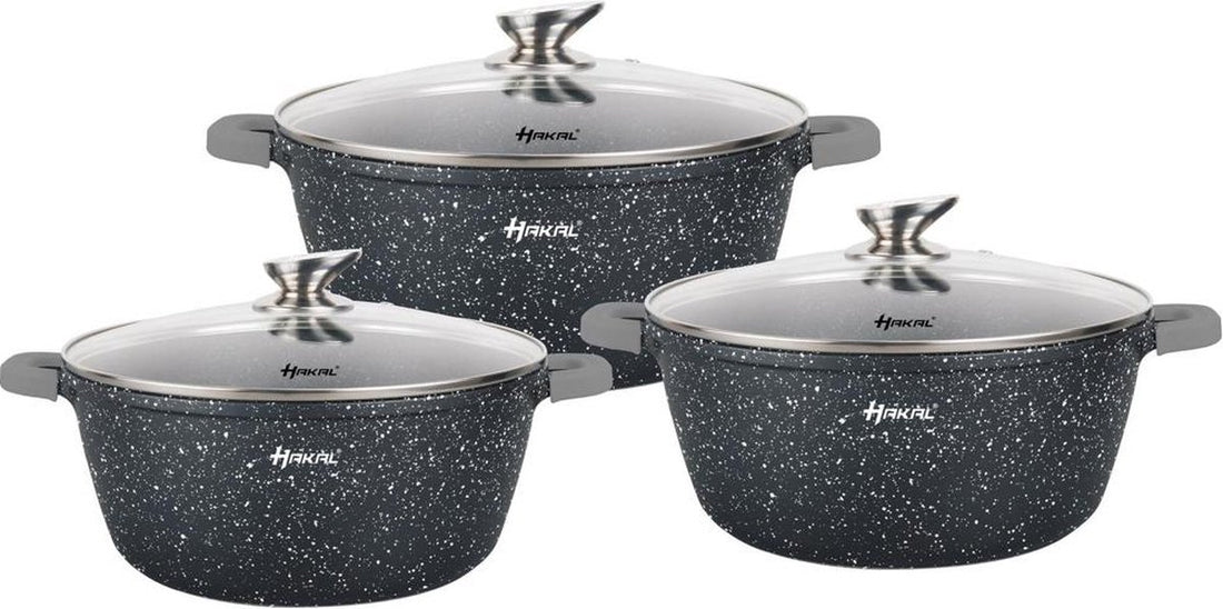 Hakal Premium Pan Set - Cooking Pots & Frying Pan Induction 6-piece - Non-stick coating - stay-cool handles Ø 20, 24 & 28 cm - Black dots