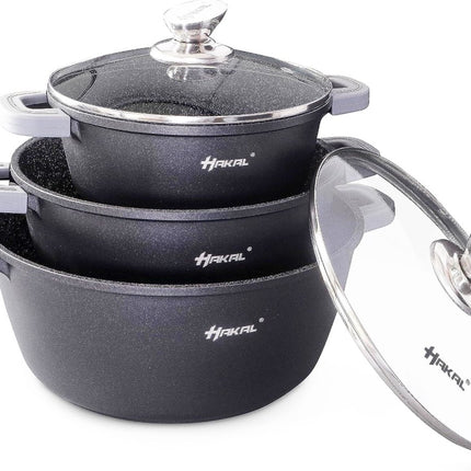 Hakal premium Pannenset - Kookpannen Braadpan Inductie 6-delig - Anti-aanbaklaag - koudgrepen Ø 20, 24 & 28 cm - Zwart