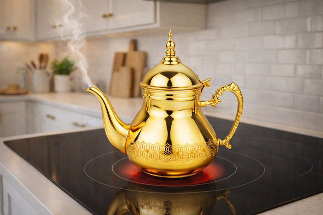 HAKAL Sultana Gouden Marokkaanse Theepot – RVS Arabische Theepot – 0,8 / 1 / 1,5 / 1,8 Liter