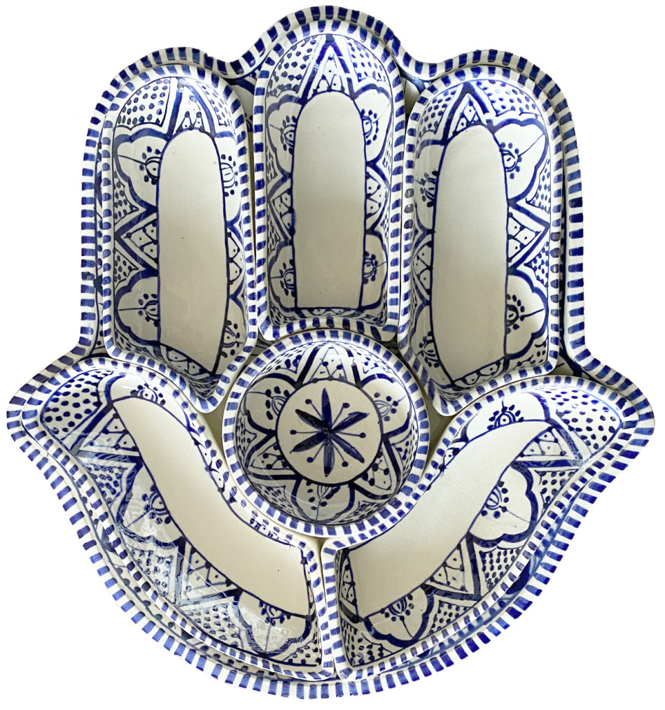 Khamsa serveerschaal met 6 dipschaaltjes – handgemaakt keramiek, 34 x 32 cm – foto 2