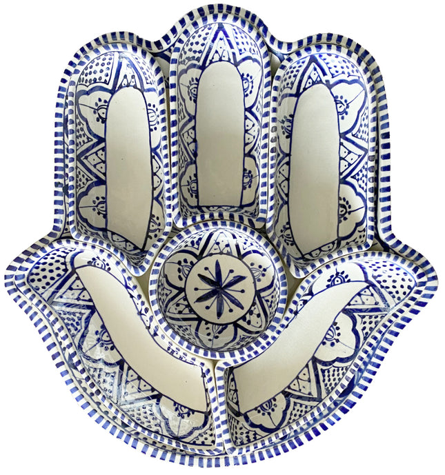 Khamsa schaal serveer set wit-blauw