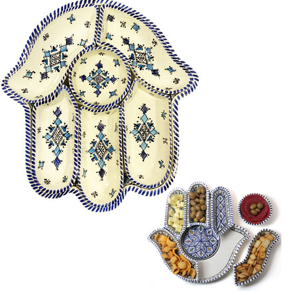 Khamsa hapjesbord serveer set blauw-wit