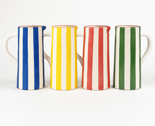Handgemaakte Keramieken Kan met Strepen – 22 cm – Verkrijgbaar in 4 Kleuren