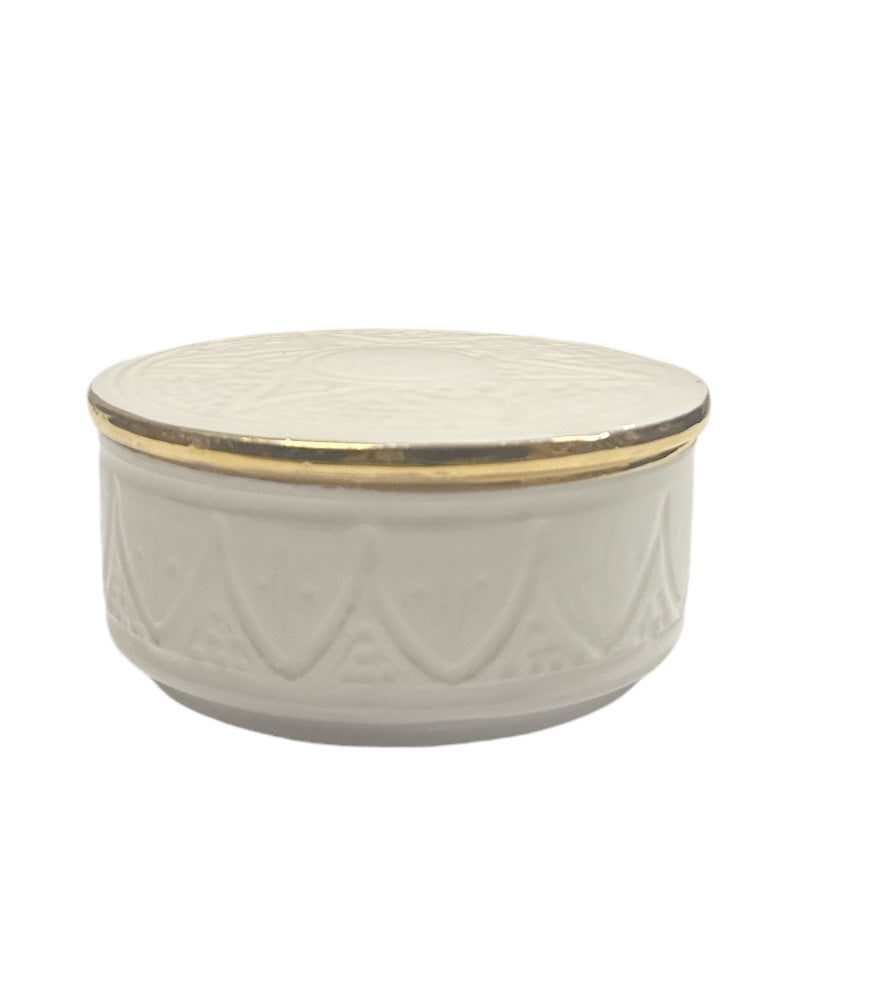 Handgemaakte keramische Empreinte pot – wit met gouden rand, Ø 13 cm – foto 2