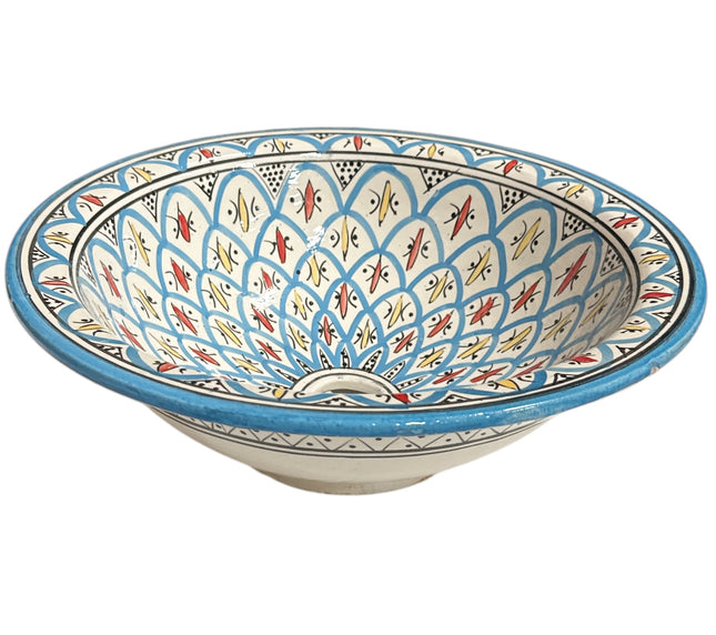 Ronde opbouw wasbak - Handgemaakte ronde waskom - turquoise Ø 35 cm