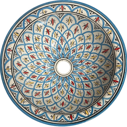 Ronde opbouw wasbak - Handgemaakte ronde waskom - turquoise Ø 35 cm