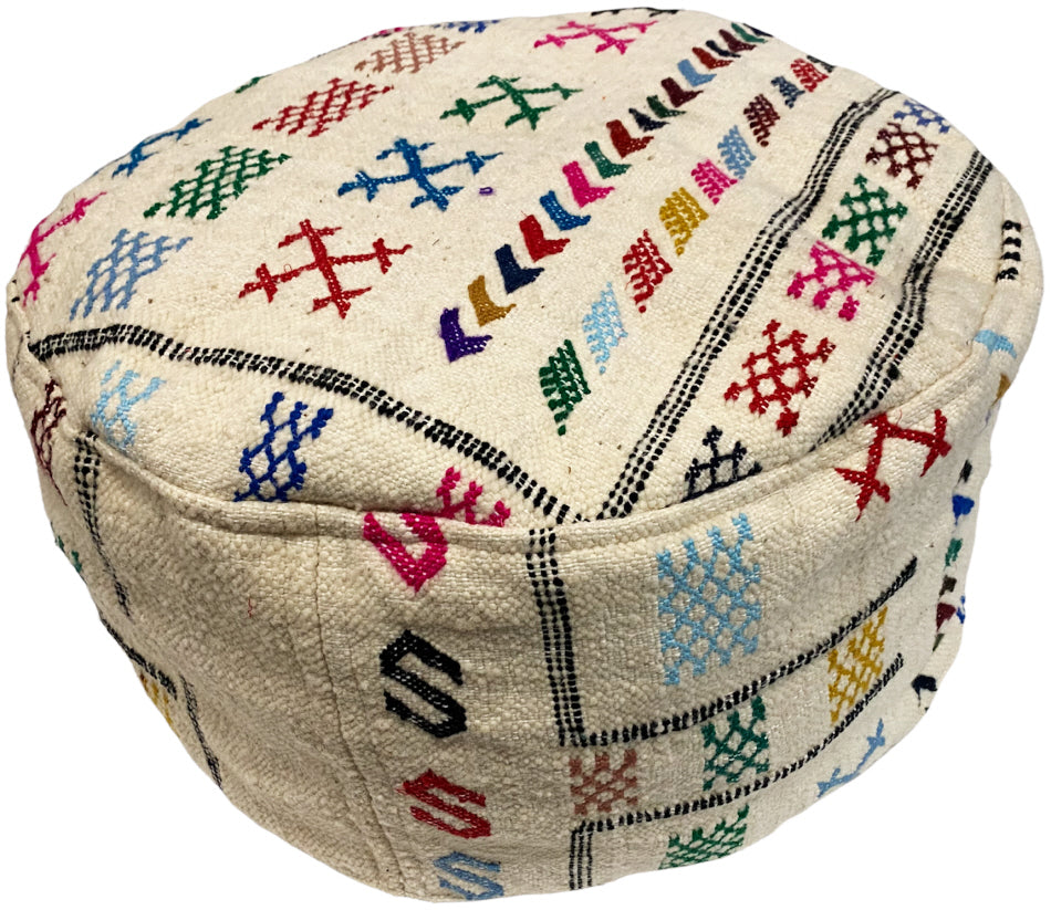 Marokkaanse kelim poef vintage – handgemaakt, rond, Ø 55 x 35 cm – foto 2
