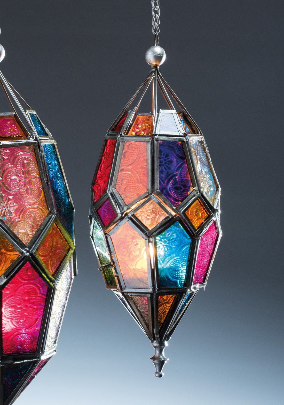 Hanging multicolored Moroccan glass lantern