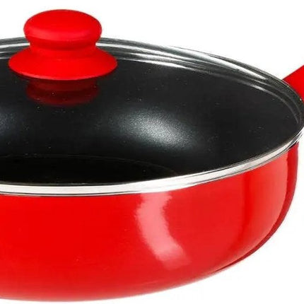 Hapjespan met deksel - Alle kookplaten/warmtebronnen geschikt - rood/zwart - Dia 28 cm