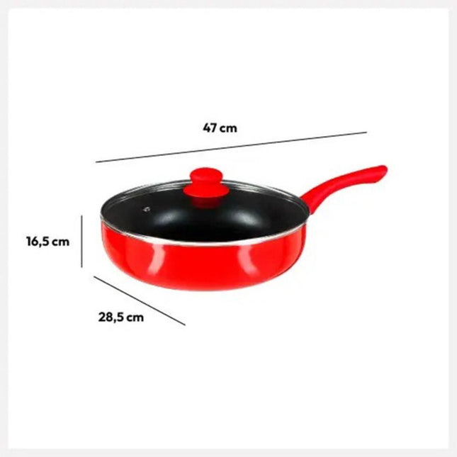 Hapjespan met deksel - Alle kookplaten/warmtebronnen geschikt - rood/zwart - Dia 28 cm