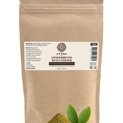 Aytira Donkerbruine Henna Poeder – 100% Natuurlijke Haarkleuring – 200g – Lawsonia & Indigo – Vegan en Chemievrij