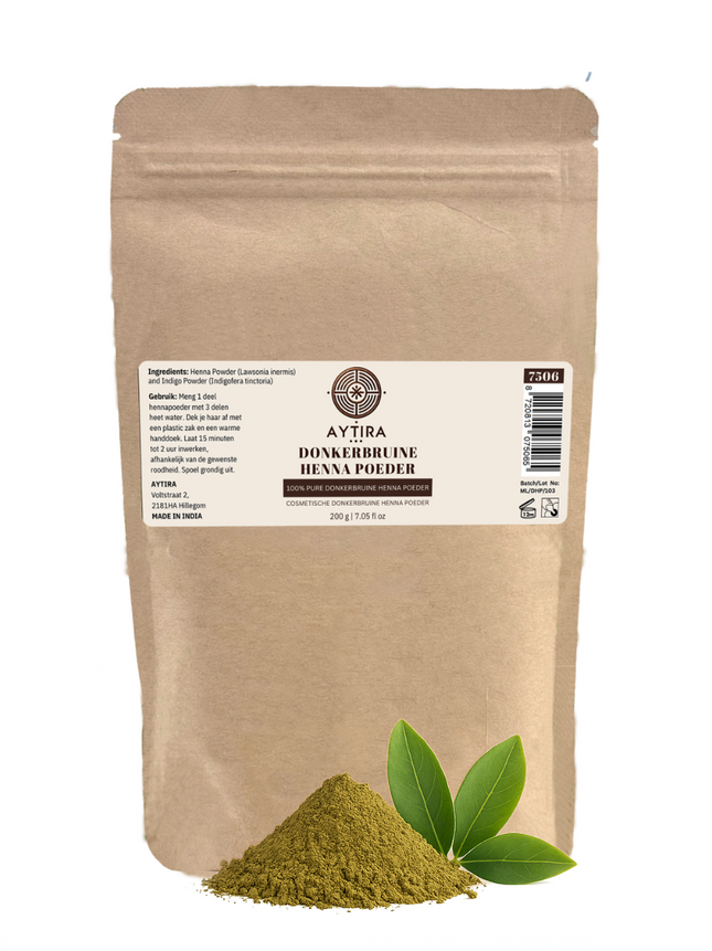 Aytira Donkerbruine Henna Poeder – 100% Natuurlijke Haarkleuring – 200g – Lawsonia & Indigo – Vegan en Chemievrij