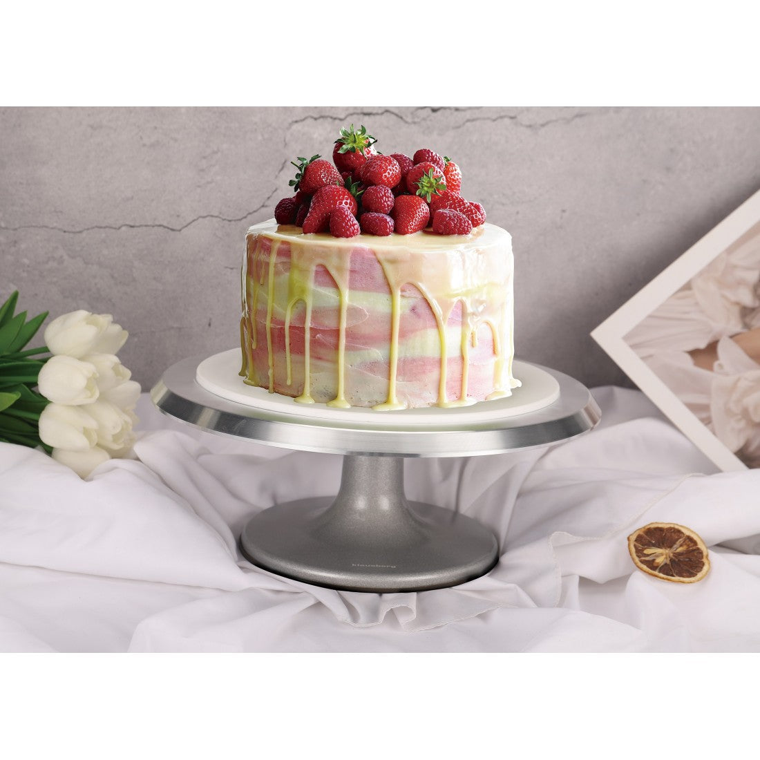 Klausberg draaibaar taartplateau Ø 30 cm – cake stand van geborsteld RVS – foto 9