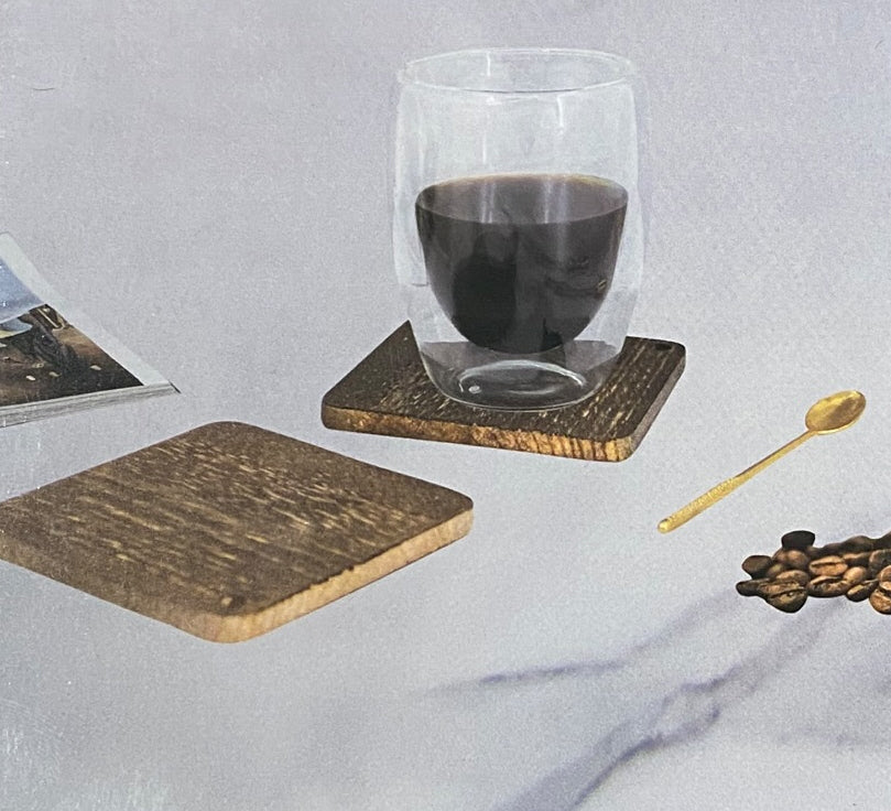 Houten onderzetters 6 stuks met metalen houder – 10,5 x 10,5 cm – foto 2