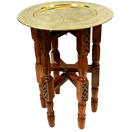 Opklapbare tafel onderstel van gesneden hout met dienblad