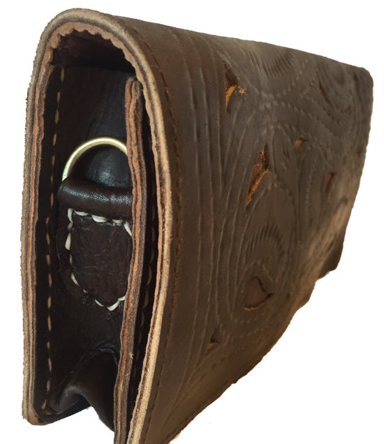Pochette marron foncé 100% cuir M