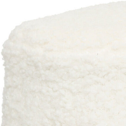 Inuit Witte Bouclé Poef Krukje - Bijzettafel met Houten Poten - 41,5 cm - Krukje - Poef - Nep wol