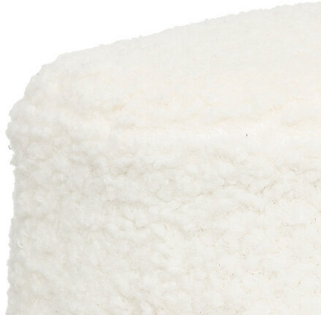 Inuit Witte Bouclé Poef Krukje - Bijzettafel met Houten Poten - 41,5 cm - Krukje - Poef - Nep wol