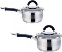 2 x steelpan / sauspan - steelpan met deksel - RVS - 1 liter en 2.1 liter