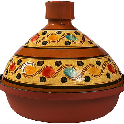 Tajine 30 cm – Handgemaakt Aardewerk & Aluminium – Traditioneel Marokkaans – Rood/Bont
