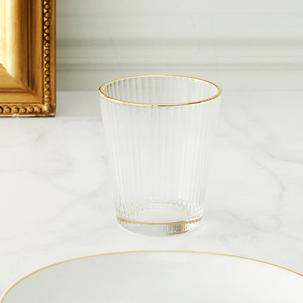 Geribbelde Drinkglas Met Gouden Randen - Ripple Glas – 30 cl– Set van 6