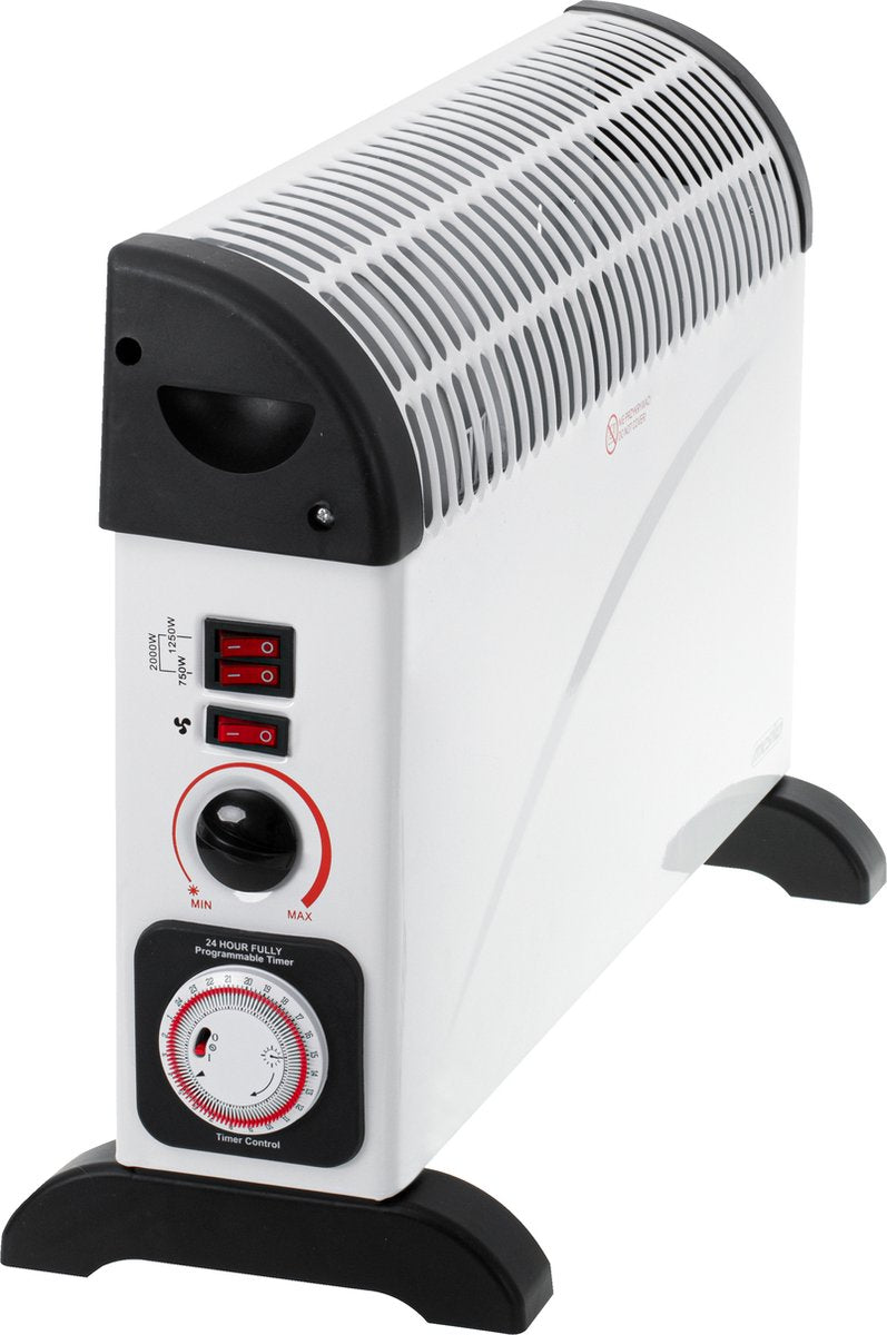 Mesko Electric Convector Heater - 3 Heat Settings - 2000W - Up to 20m² - White - Adjustable Thermostat