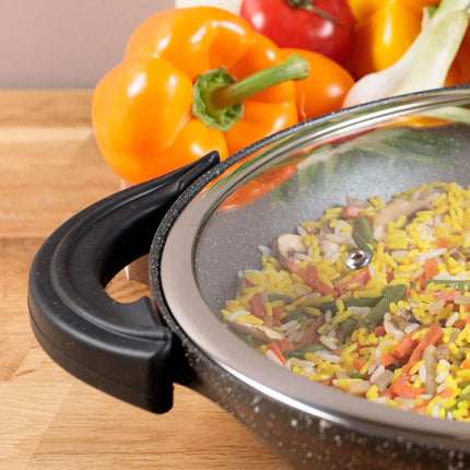 Wokpan Ø 32 cm - Marmeren coating - Glazen deksel - Alle warmtebronnen inclusief inductie