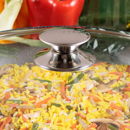 Wokpan Ø 32 cm - Marmeren coating - Glazen deksel - Alle warmtebronnen inclusief inductie
