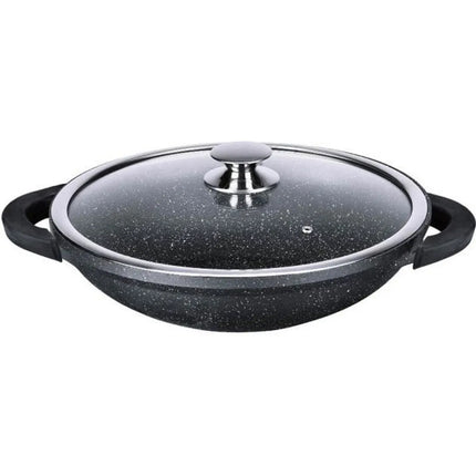 Wokpan Ø 32 cm - Marmeren coating - Glazen deksel - Alle warmtebronnen inclusief inductie