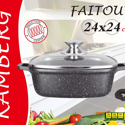 Kamberg - Vierkante gegoten aluminium braadpan 24 x 24 cm