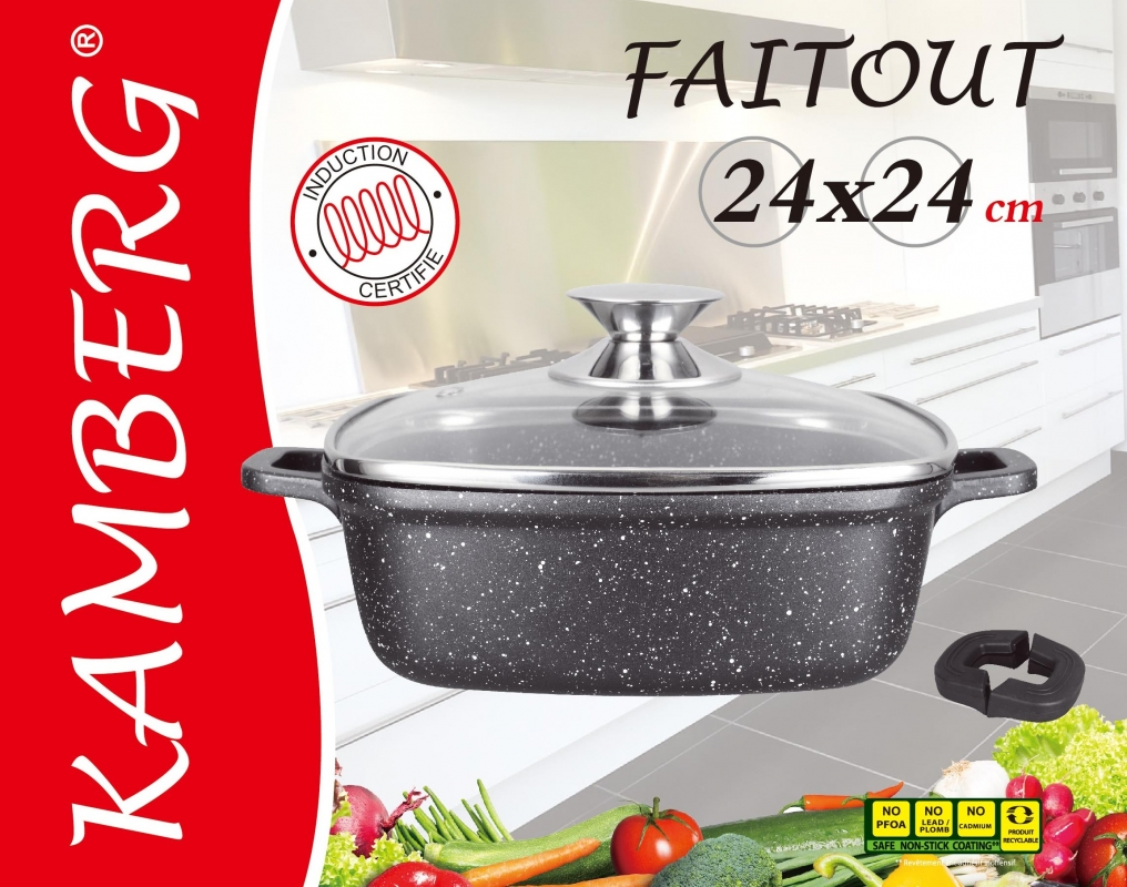 Kamberg - Plat à rôtir carré en fonte d'aluminium 24 x 24 cm