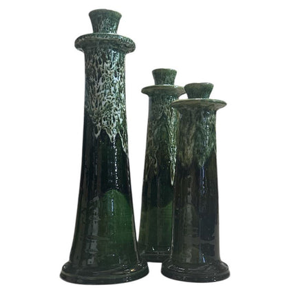 Marokkaanse Kandelaar Groen/Wit Druipglazuur – Handgemaakt Aardewerk (23/28/32 cm)