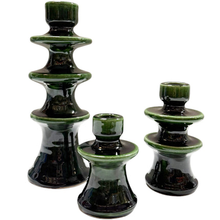 Handmade Authentieke Keramische Kandelaar - Groen